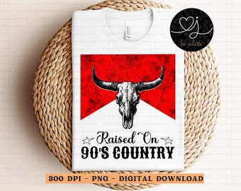 90's Country Bull Skull PNG: Retro Western Shirt Design (Digital Download)