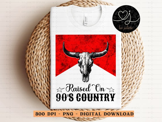 90's Country Bull Skull PNG: Retro Western Shirt Design (Digital Download)