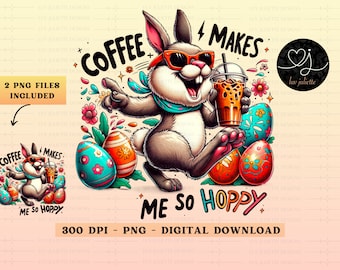 Coffee Bunny Easter PNG: Retro Sublimation Design (Digital Download)