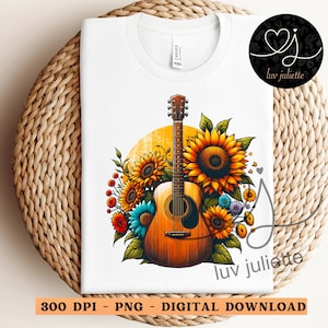Guitar Sunflower PNG: Country Music Sunrise Design (Digital Download)