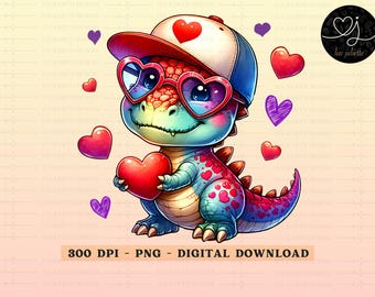 Cute Dino Valentines png | Dinosaur Valentines PNG | Dino Sublimation | t-rex heart PNG | boy girl valentines shirt design | Heart Dino PNG
