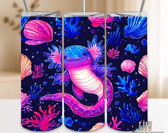 Cute Kawaii Axolotl Tumbler Wrap, Colorful Axolotl PNG, 20oz Skinny Tumbler Sublimation Design, Axolotl Tumbler Wrap, Kawaii Tumbler wrap