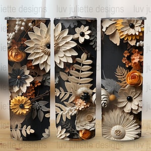3D Floral Fall Tumbler Wrap: Sublimation PNG (Digital Download)