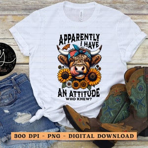 Attitude Cow Sunflower Western PNG - Retro Shirt Design (Digital Download)