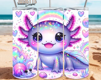Cute Kawaii Axolotl Tumbler Wrap, Axolotl Tumbler, 20oz Skinny Tumbler, Iridescent Axolotl png, Axolotl Tumbler Wrap, Holographic png wraps