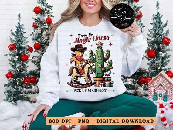 Western Christmas PNG: Gingerbread Cowboy, Cactus Tree (Digital Download)