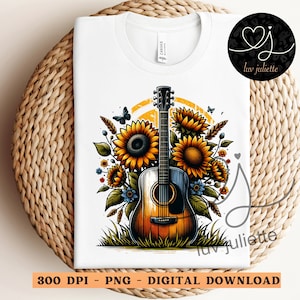 Guitar Sunflower png, Western png, Country Music Lover, Southern png, Sublimation Design, DTG DTF PNG, Western Sublimation, Western Clipart