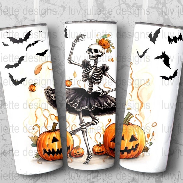 Dancing Skeleton with tutu Tumbler wrap design, Pumpkin Patch, sublimation png, sublimation designs, commercial use, tumbler wrap designs.