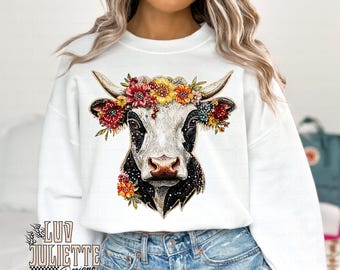 Ontwerp koeienshirt met imitatiestrass: pailletten, png (digitaal ontwerp)