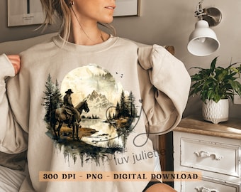 Cowboy Horse Western Sublimation PNG: Retro Shirt Design (Digital Download)
