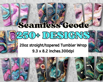 250+ Geode Achat Becher Wrap Bündel: Nahtloses Marmor-Muster (PNG)