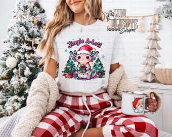 Cute Pink Axolotl Christmas PNG Sublimation | Axolotl Christmas Holiday T-Shirt PNG | Cute Kids Christmas shirt design| Digital Download