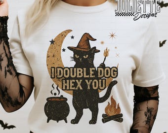 I double dog hex you png| Retro Halloween png| Spooky Season png| Halloween shirt design png| Witch vibes png| Halloween cat png| Black Cat