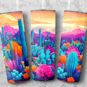 Colorful Cactus Tumbler Wrap: Western Desert Landscape (PNG)