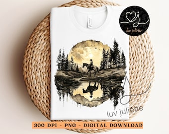 Cowboy Horse Reflection PNG: Western Shirt Design (Digital Download)