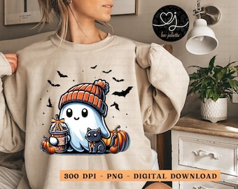 Cute ghost png, Halloween png, coffee png, black cat png, bougie ghost, here for the boos, fall png, spooky png, Trending, ghost dtf, png