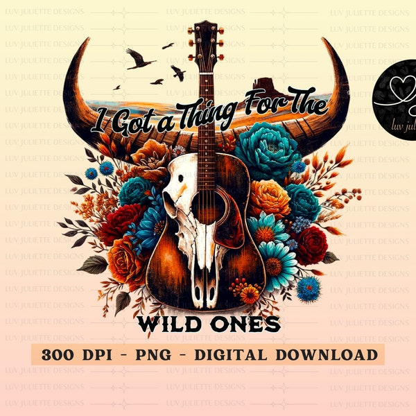 Wild Ones Sublimation PNG, western PNG, retro western PNG, Bull Skull png, trendy western shirt design, country music png, western music png