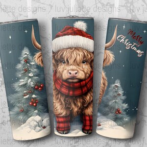 Highland cow merry Christmas Tumbler wrap design, sublimation png, instant download, 300 dpi, sublimation designs, commercial use, Cow PNG