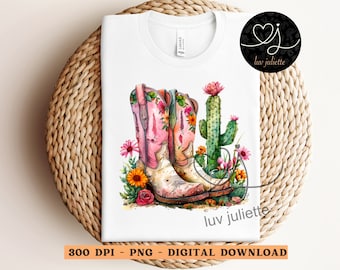 Floral cowgirl-laarzen, png-bestand: western cactus clipart (digitale download)