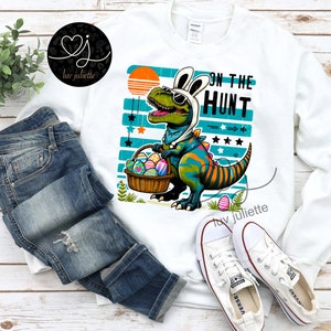 Dinosaur T Rex Easter PNG, Retro Easter png, Funny Easter png, Cute Sublimation, Dinosaur png, Bunny ears PNG, Boys and girls shirt design image 2