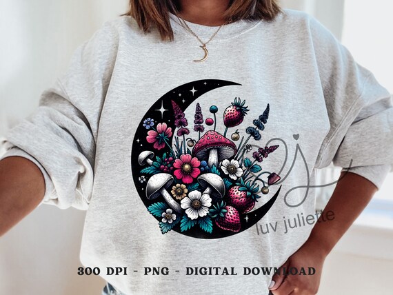 Strawberry Moon Mushroom PNG: Cottagecore Sublimation Design (Digital Download)