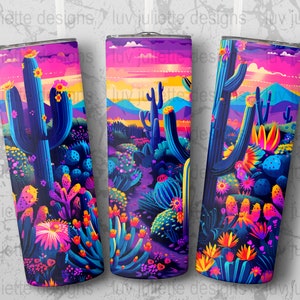 Colorful Cactus Desert Tumbler Wrap: Western Landscape Sublimation (PNG)