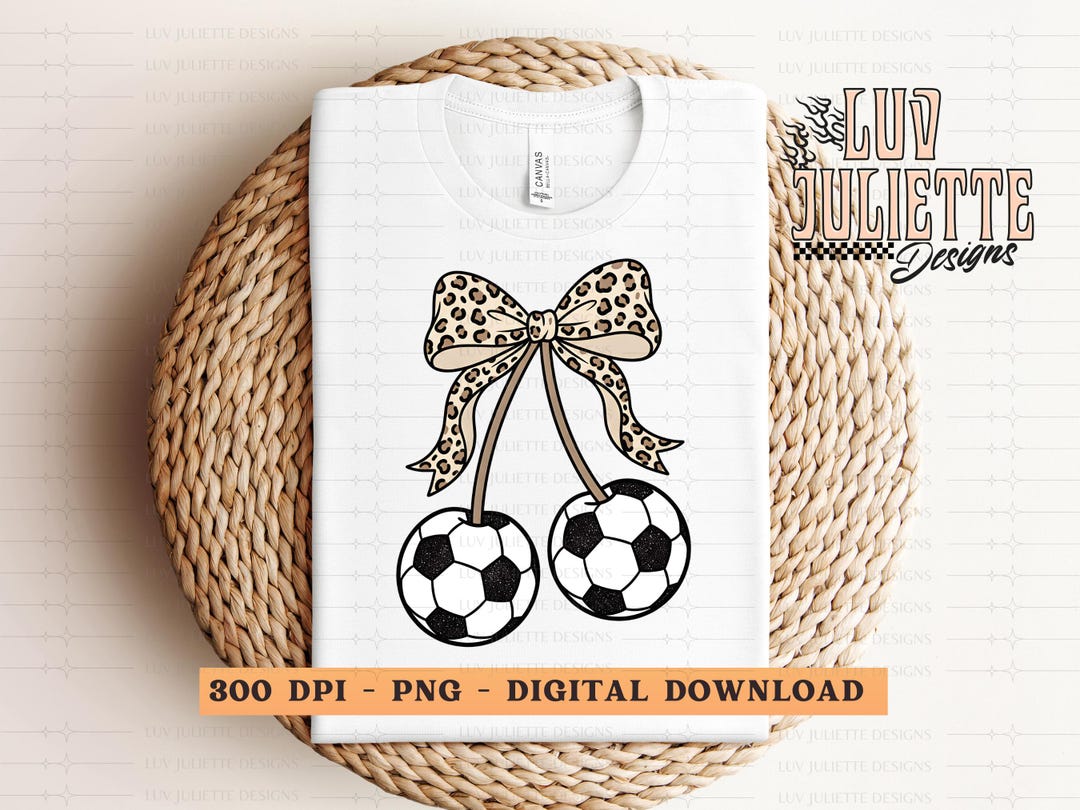 Soccer Cherry PNG | Coquette Soccer Bow Design | Leopard Bow Soccer Mom ...