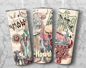 Country Girl Howdy 20oz Tumbler Wrap: Rustic Sublimation Design (PNG Digital Download)