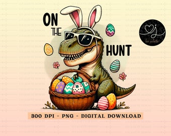 Retro T-Rex Easter PNG: Funny Dinosaur with Bunny Ears (Digital Download)