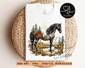 Floral Horse Western PNG: Boho Sublimation Design (Digital Download)