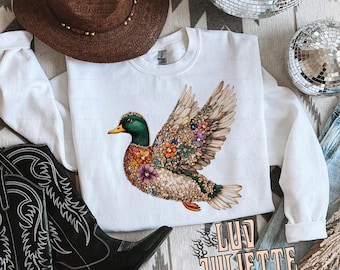 Rhinestone Mallard Duck Clipart: Glam DTF Design (PNG)