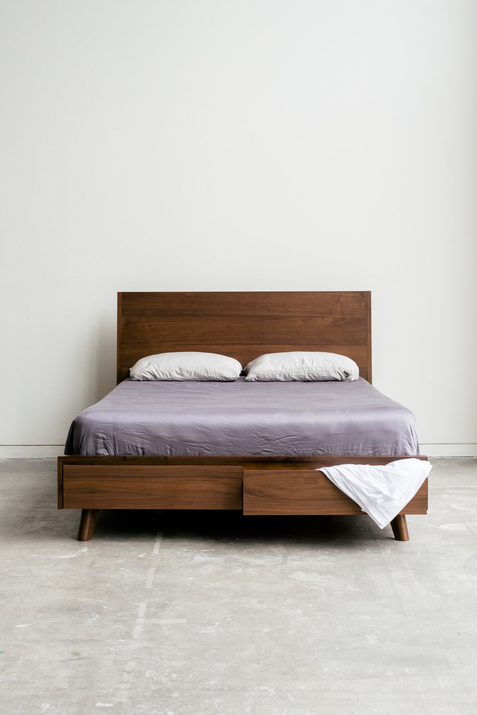 Queen Size Bed Mid Century Modern Joey Walnut Storage Etsy Canada