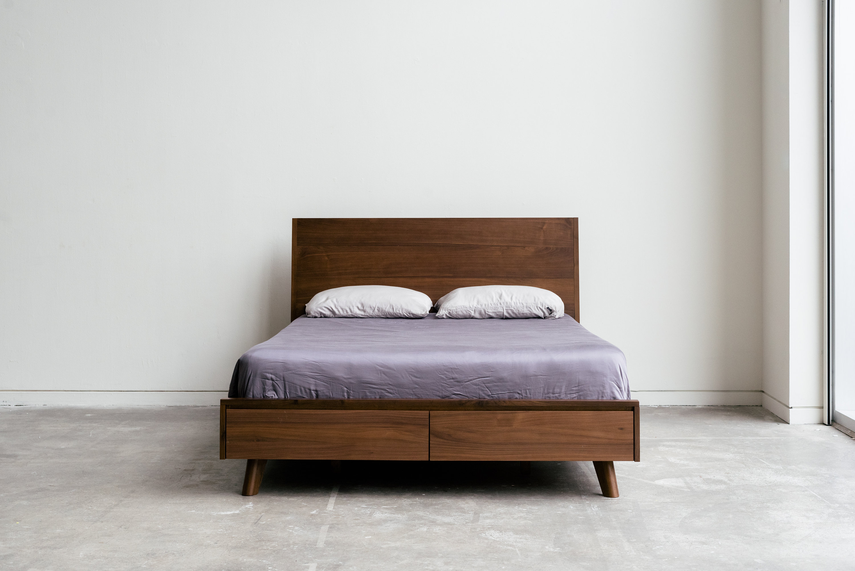 Queen Size Bed Mid Century Modern Joey Walnut Storage Etsy Canada