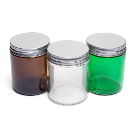 6 oz glass jars with metal lid, choose amber, green or clear, free shipping