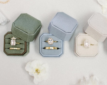 Three Slot Linen Ring Box, The Square Heritage Collection, Hydrangea Blue, Sage Green, Ivory White, Sparrow Beige, One Two or Three Slots