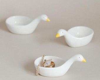 Goose Ring Dish, Duck Porcelain Jewelry Tray, White Goose Ring Holder, Trinket Dish