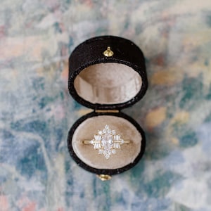 The Georgian Vintage Oval Ring Box, Antique Ring Box, Proposal, Linen & Velvet Petite Ring Box, Hinge, Black, Beige, Raven Fawn