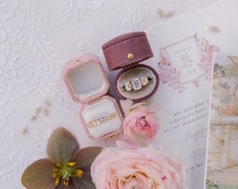 The Georgian Vintage Oval Ring Box, Linen & Velvet Ring Box, Hinge, rose, mauve