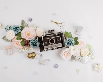 Flat lay flower set, Wedding Photography Props, Flat Lay Styling Kit Supplies, Hues of Coral & Blue