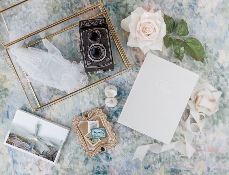 2 Livres de vœux en velours avec ruban de soie, Photographie de mariage Style plat, Héritage de mariage, Choisissez votre couleur image 6