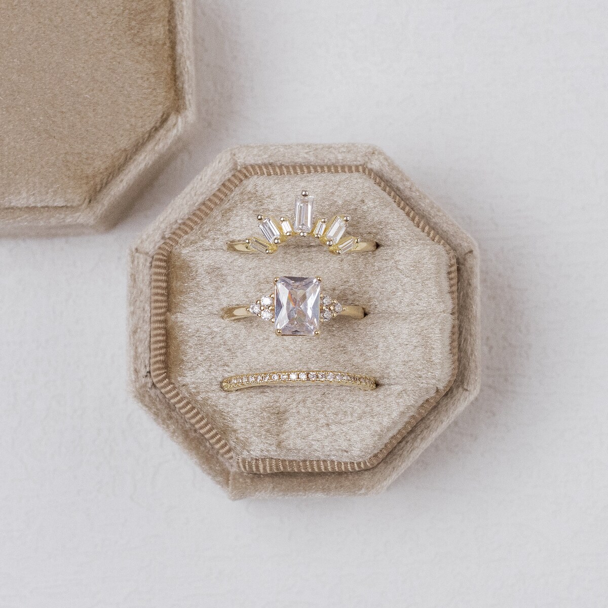 Fawn Octagon Velvet Ring Box, Triple Slot, Three Slot, Flat Lay Styling Prop, Beige, Tan - Etsy