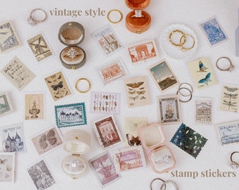 Vintage Sticker Stamps for Flat Lay Styling Kits Wedding Detail Photos Butterfly & Travel Pink, Purple, Sage, Blue, Black, Beige, White