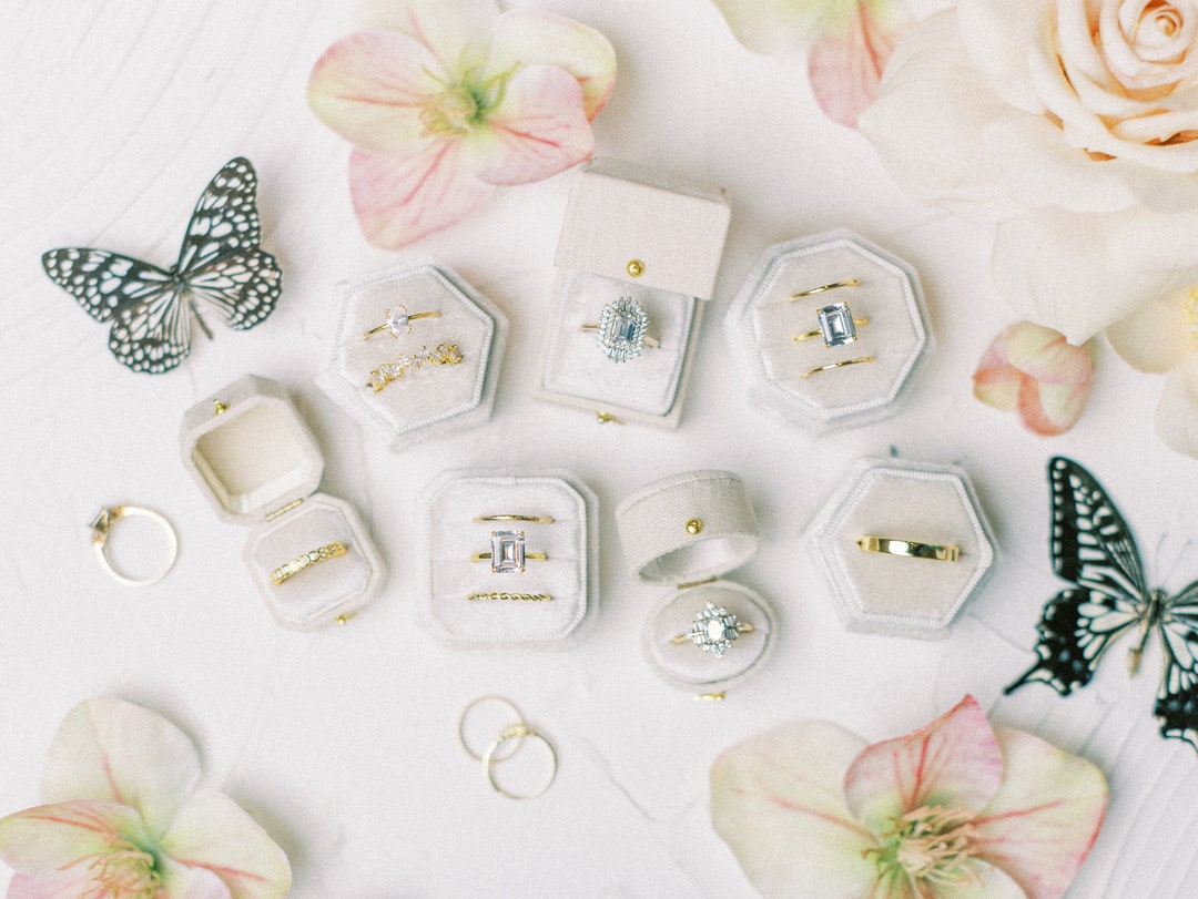 Dove White Ring Box Collection, Oval, Square, Hexagon, Octagon