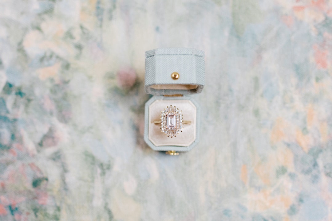 The Radiant Square Ring Box, Engagement, Flat Lay, Linen