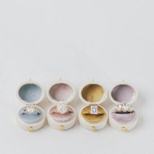 The Georgian Vintage Oval Ring Box, Engagement, Linen & Velvet Ring Box, Hinge, White, Pink, Lavender, Gold image 7