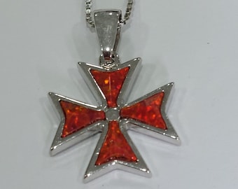 Nuovo argento 925 massiccio maltese malta cavaliere sovrano templare ciondolo croce opale blu verde rosso con catena 45 cm