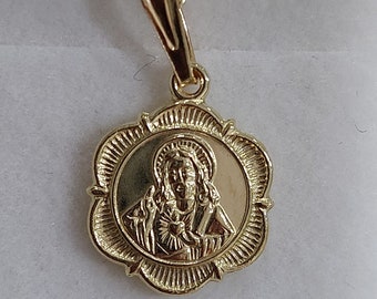 yellow gold holy medal pendant carmelites virgin of carmel and heart of jesus charm