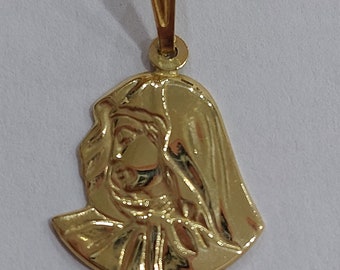 new 18ct 18k solid yellow gold holy medal pendant our lady of sorrow virgin Mary face