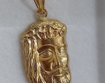 new 18ct 18k solid yellow gold holy medal pendant christ jesus charm saints, holy face of christ