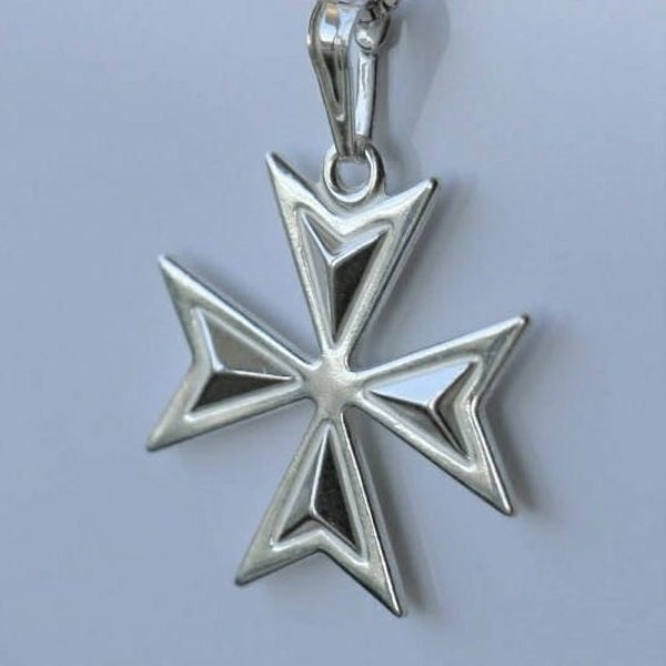 silver 925 chain 45cm and malta maltese cross semi embossed pendant jewellery